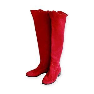 Vintage Yves Saint Laurent red suede long boots,  Size 7